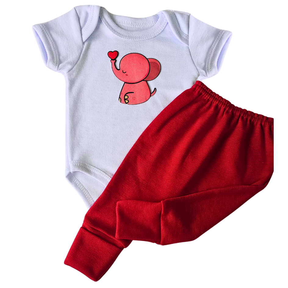 Body e Calça Prematuro Suedine Elefantinha do Amor