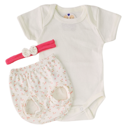 Conjunto Tapa Fralda Prematuro Suedine Flor Rosa