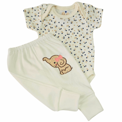 Body e Calça Prematuro Suedine Verão Elefantinha