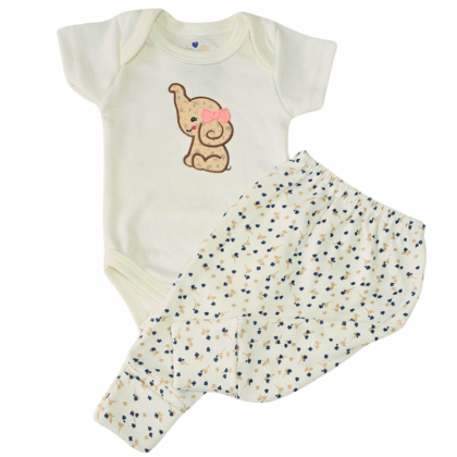 Body e Calça Prematuro Suedine Verão Elefantinha