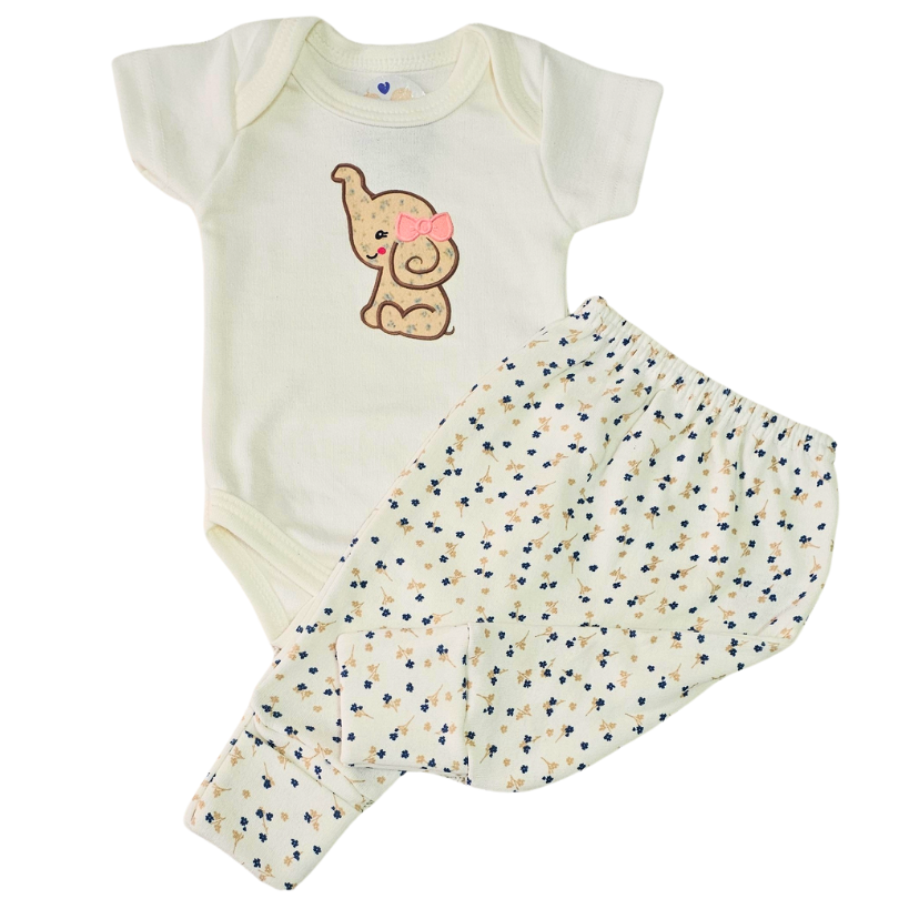 Body e Calça Prematuro Suedine Verão Elefantinha