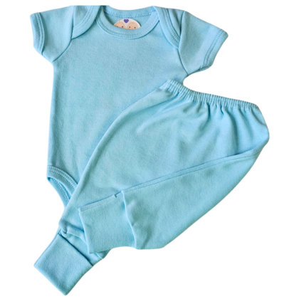 Body e Calça Prematuro Suedine Azul Bebê Verão