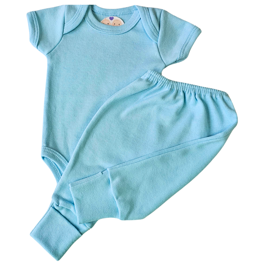 Body e Calça Prematuro Suedine Azul Bebê Verão