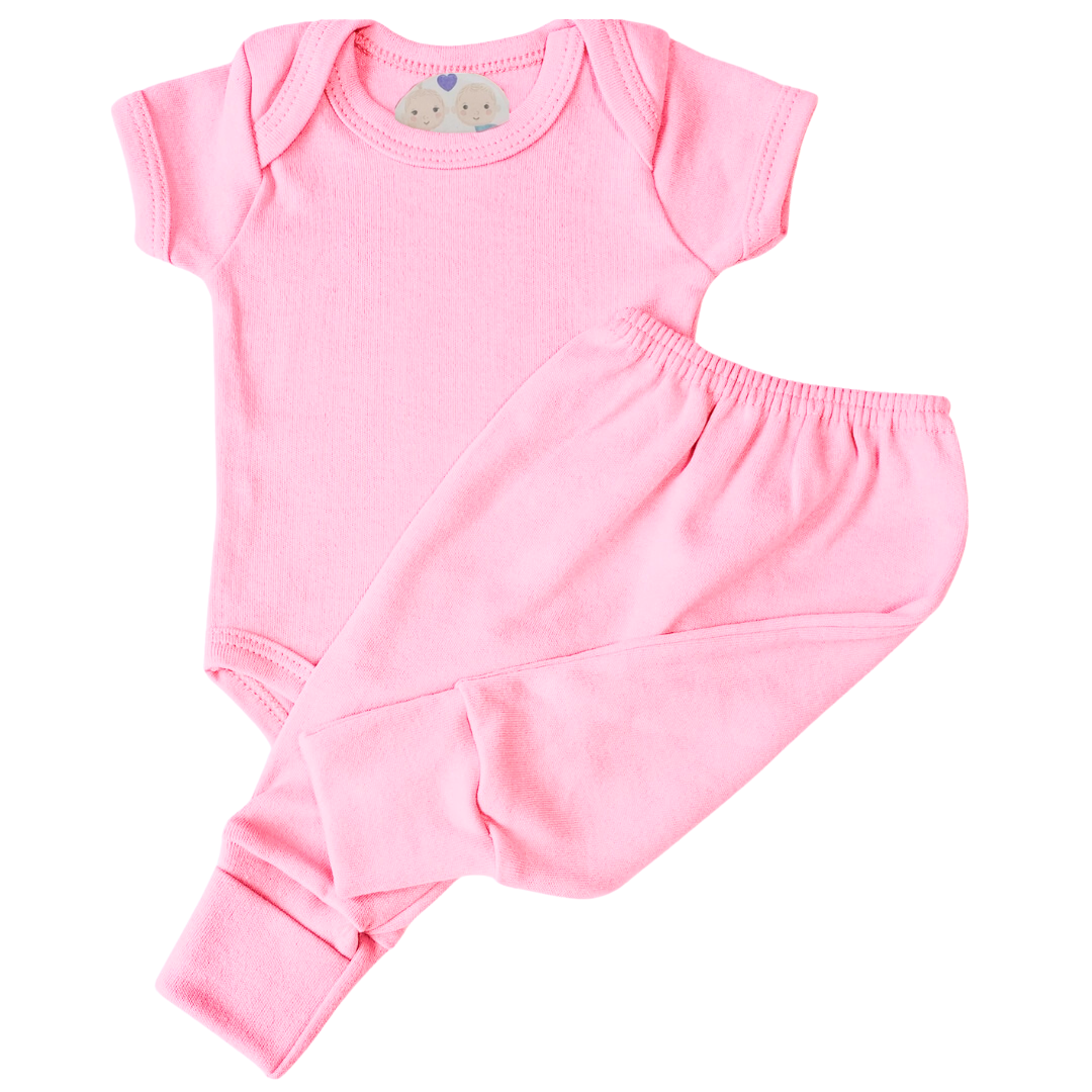 Body e Calça Prematuro Suedine Rosa Bebê Verão