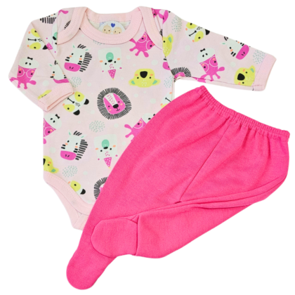 Body e Calça Prematuro Suedine Zoo Rosa