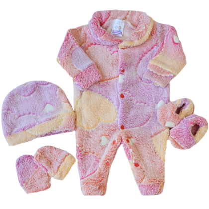 Kit Macacão Prematuro Fleece Coração brilha no Escuro